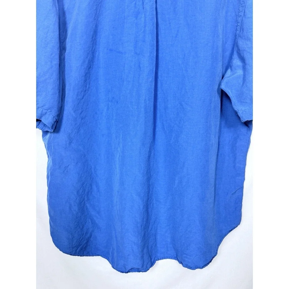 Ralph Lauren Linen Silk Camp Shirt Blue Classic Fit Button Down Mens XXL‎
